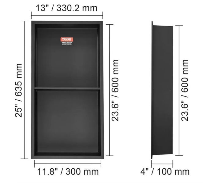 Półka wnękowa prysznicowa 33x63 cm stal 304 wodoodporna podwójna bez płytek