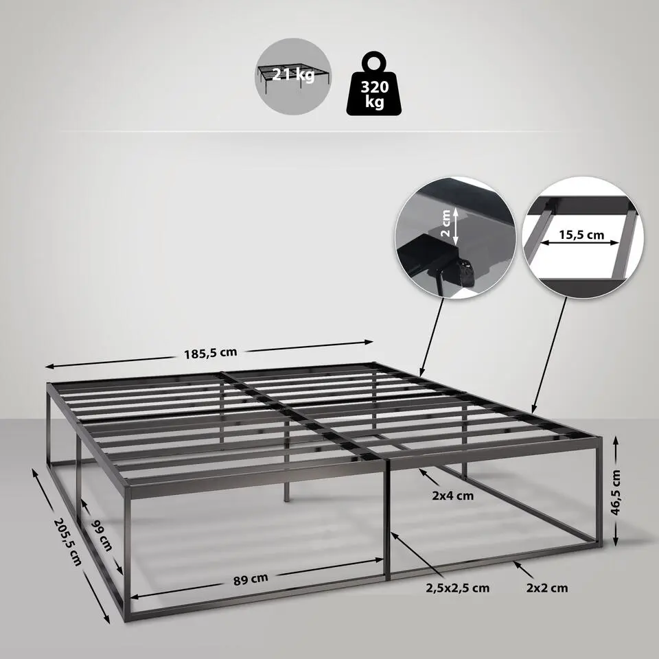 CLP Metalen bed Scala 200x180x46 cm - Zwart