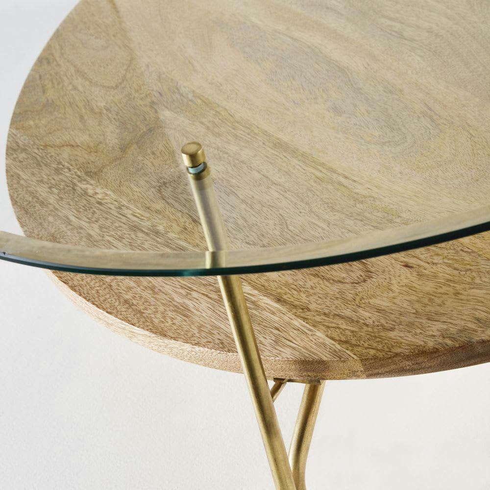 Sola - Table basse ronde en verre trempé et manguier massif