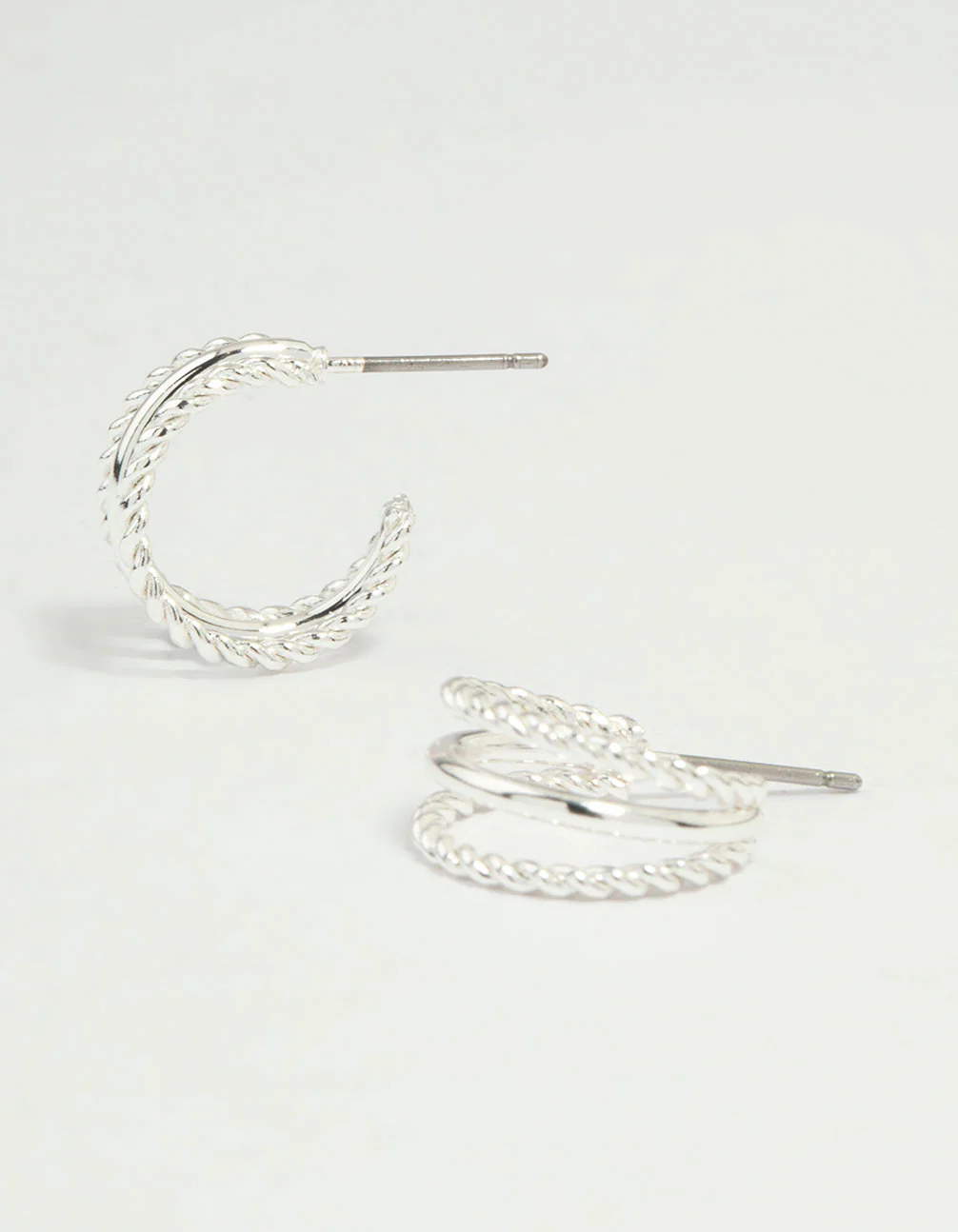 Silver Twisted & Plain Triple Hoop Earrings