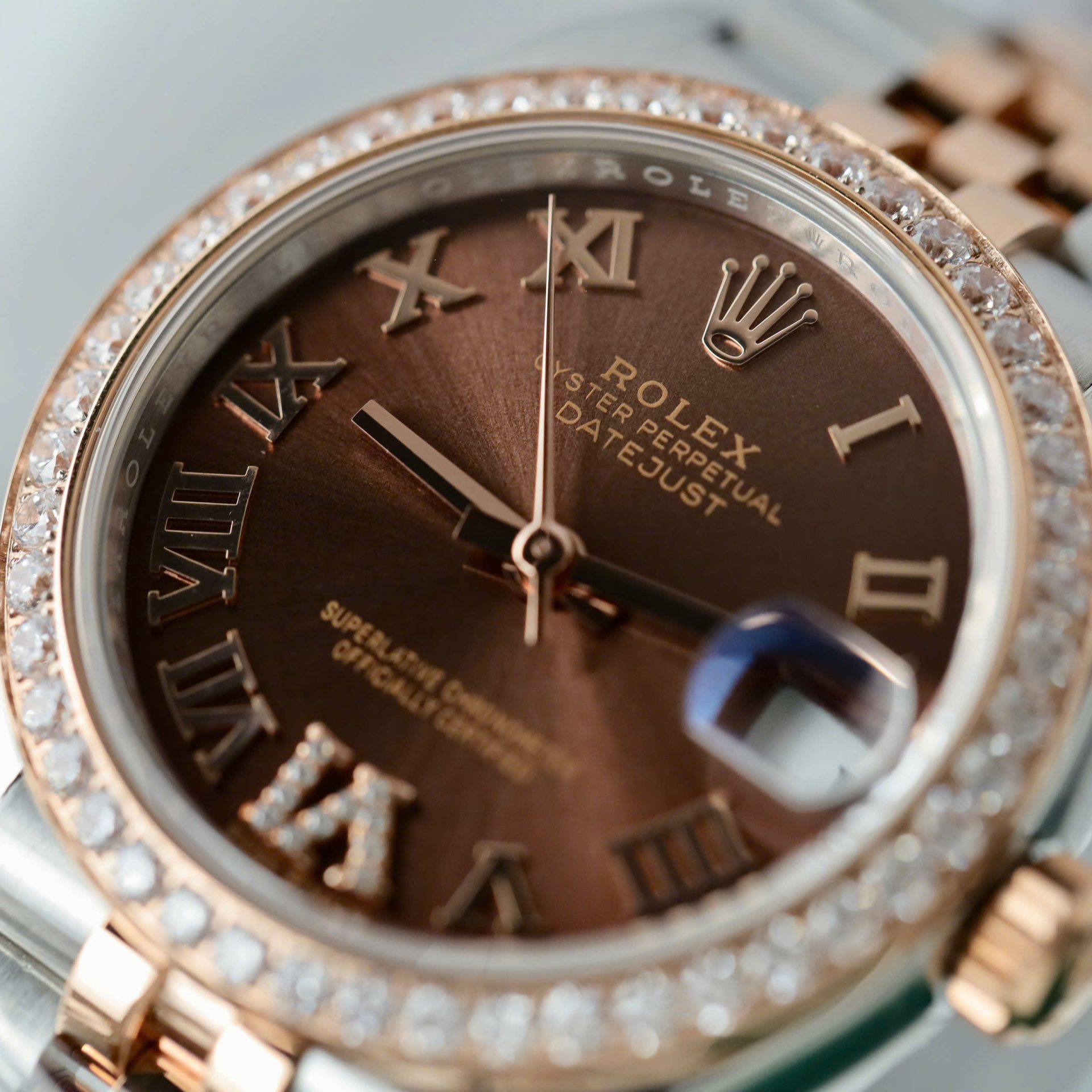 Rolex Datejust SS/RG Plated Chocolate Dial CZ Diamonds 31mm Jub THBF Replica