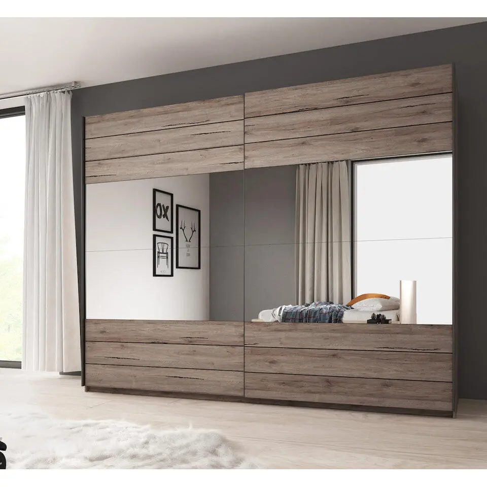 Meubella - Kledingkast Gina - Eiken - 270 cm - Met spiegel