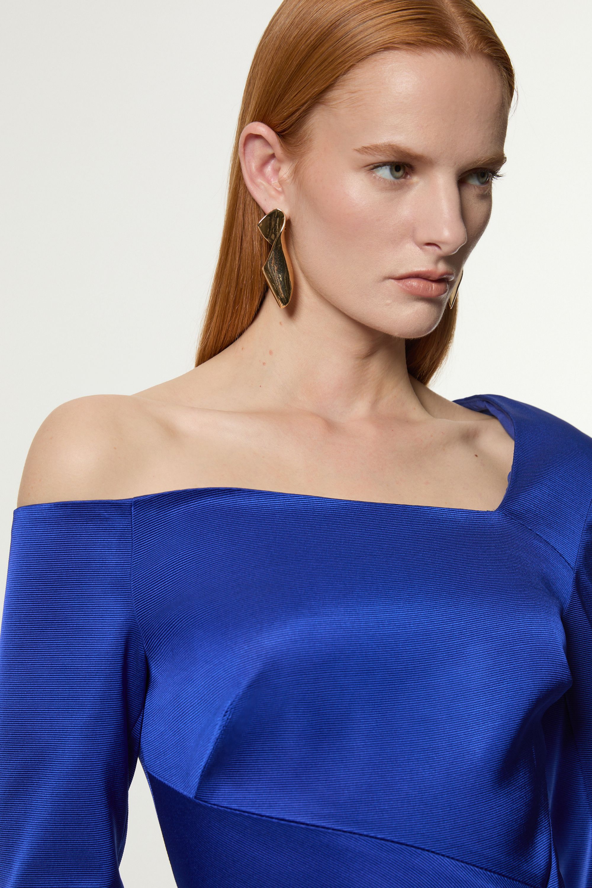 KarenMillen Italian Structured Rib Asymmetric Neckline Draped Tailored Maxi Dress