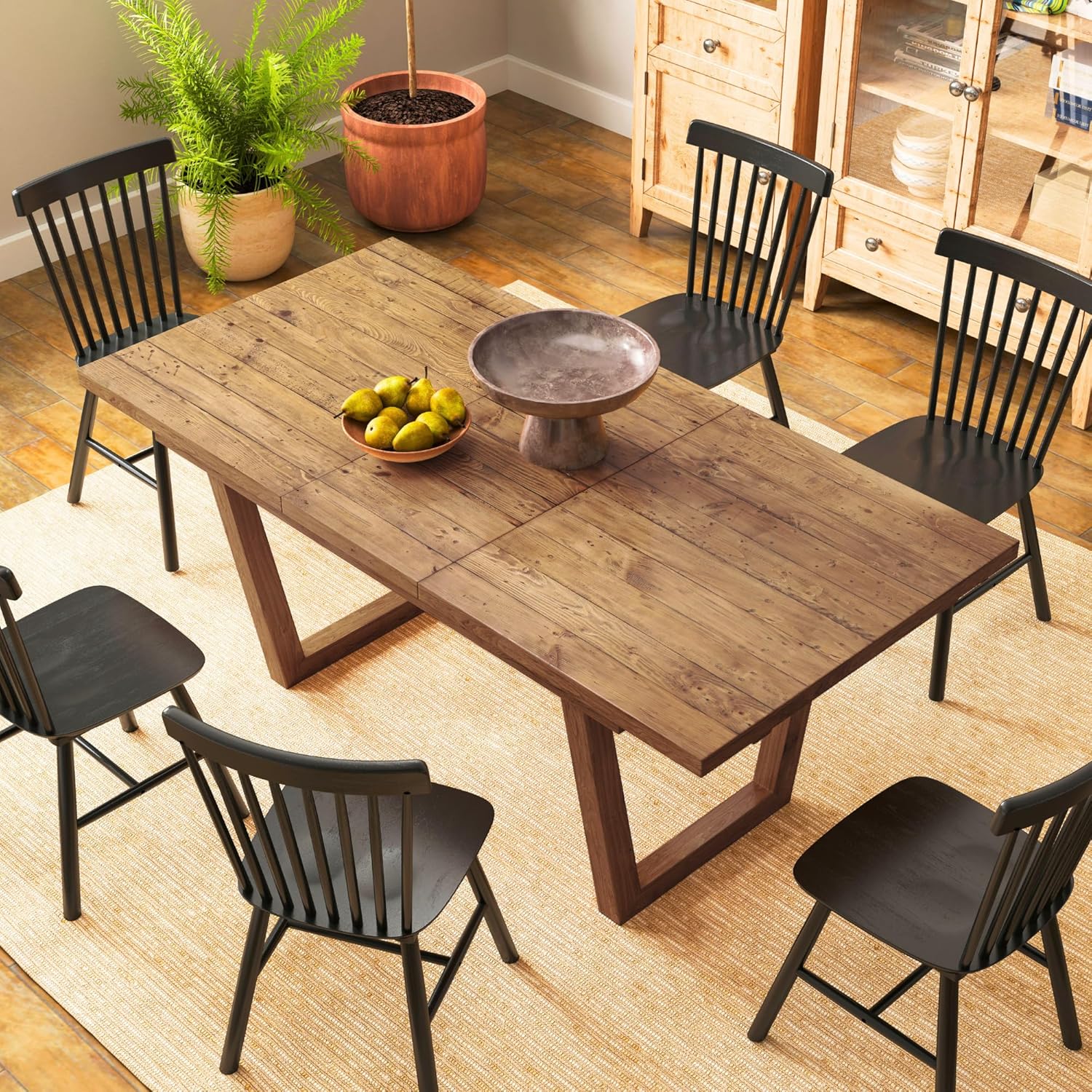 55-70.5 Extendable Dining Table Pine Expandable Dining Room Table for 4 6 8 People Large Rectangle Table Space Saving for Dining Room Living Room Home Office，Walnut