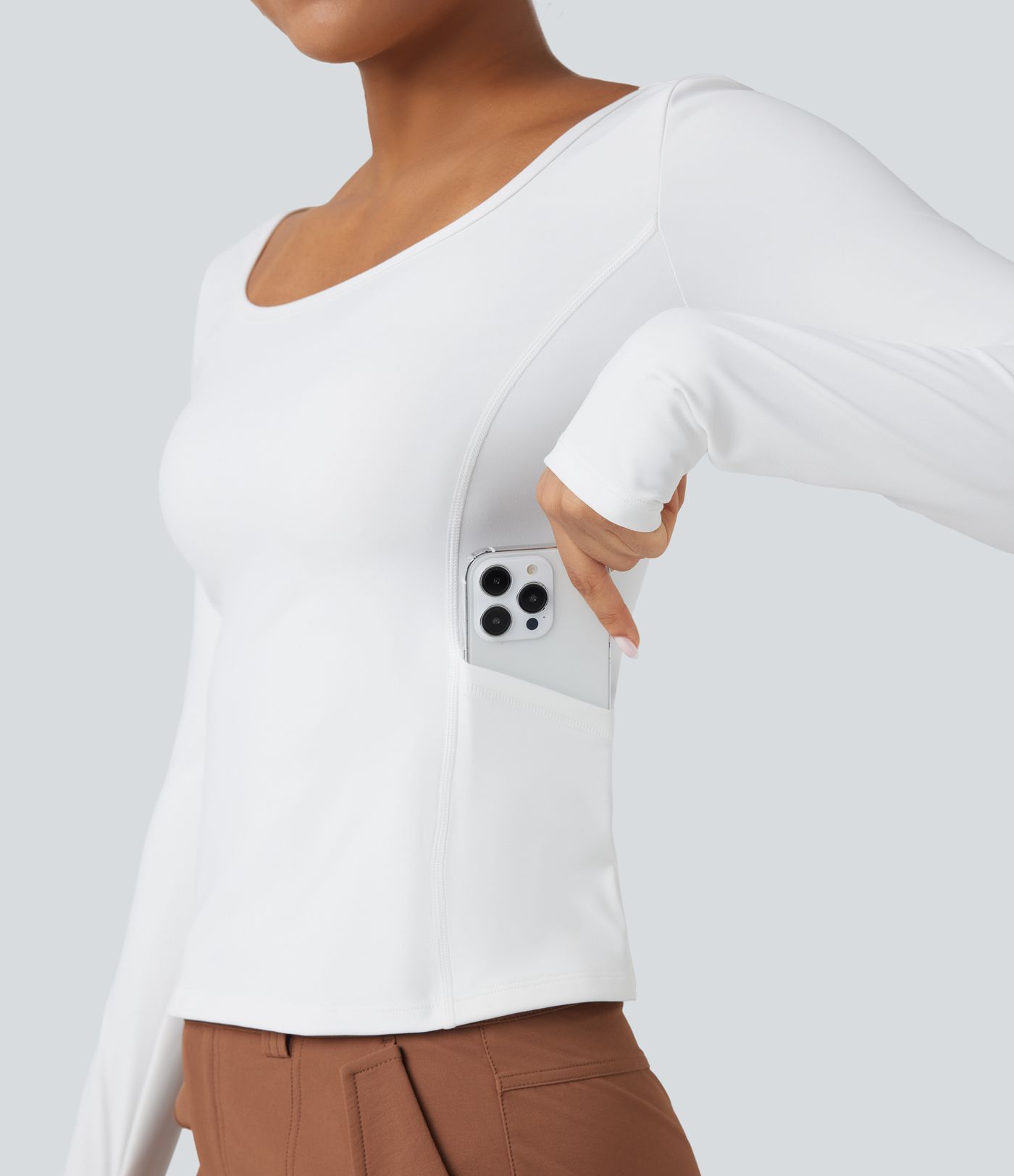 Haut de sport randonnée SoftlyZero™ Plush manches longues à trous pouces avec poches
