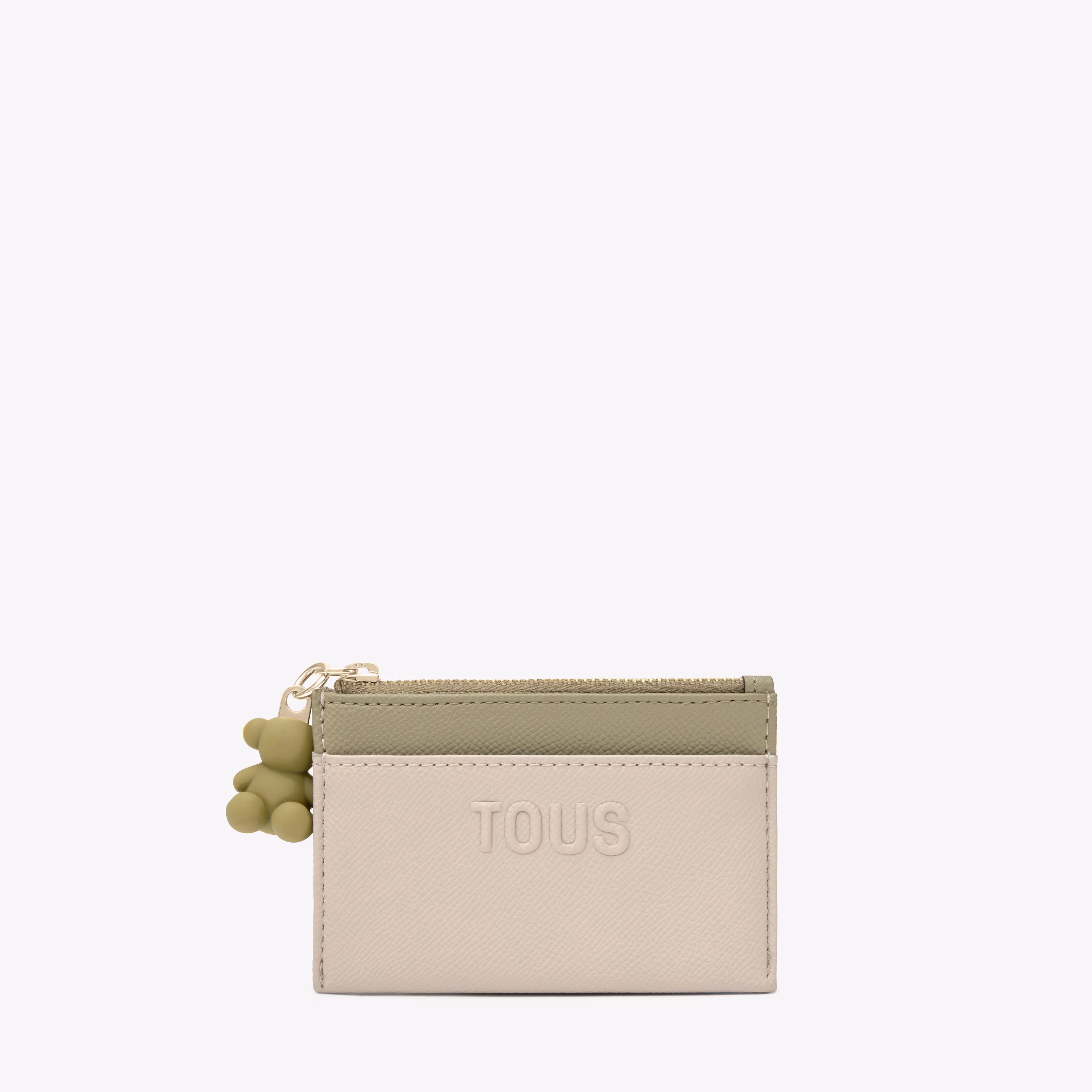 Monedero tarjetero azul topo y verde Audree Saffiano