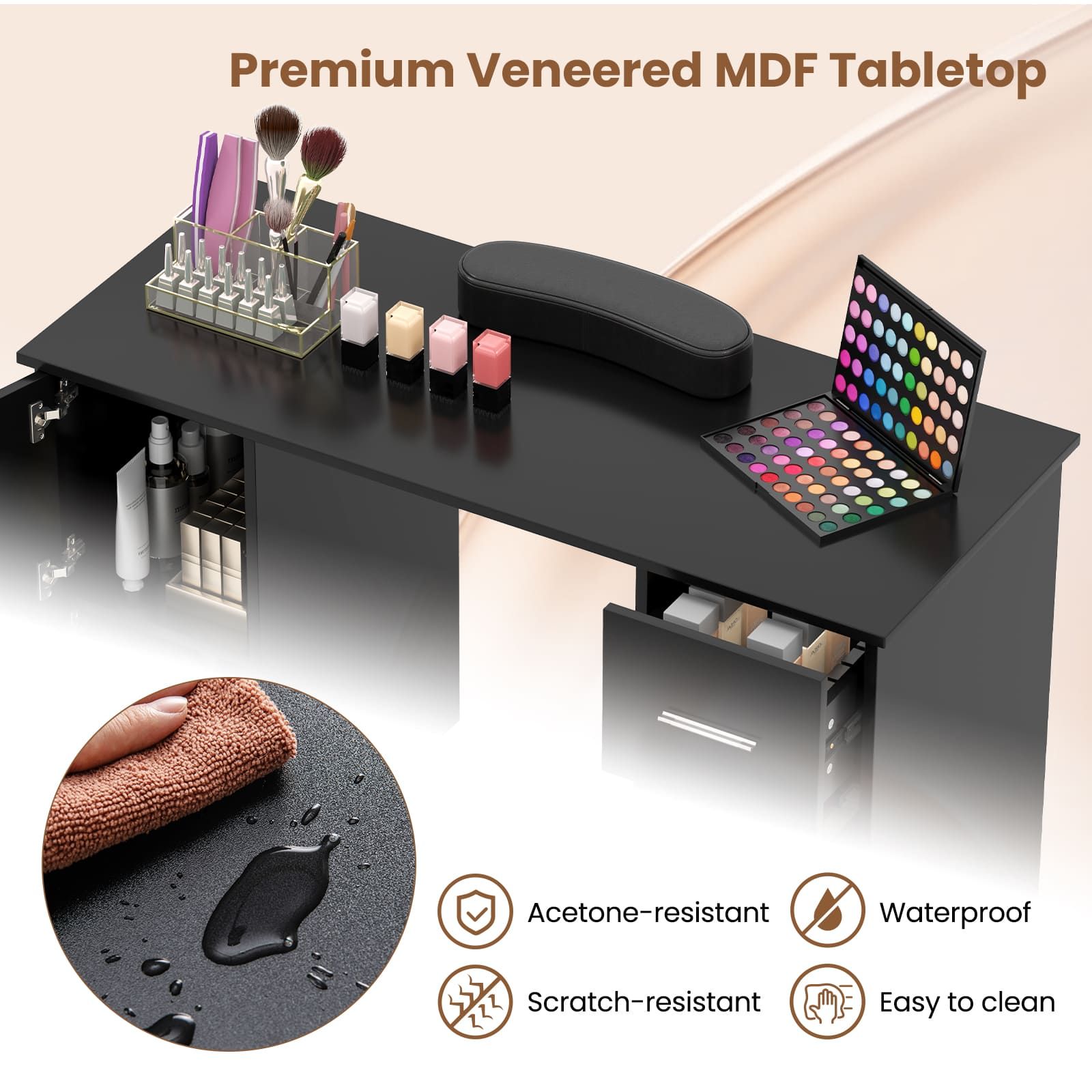 Gymax Manicure Table Nail Desk Nail Tech Table Station With 8 Metal Legs