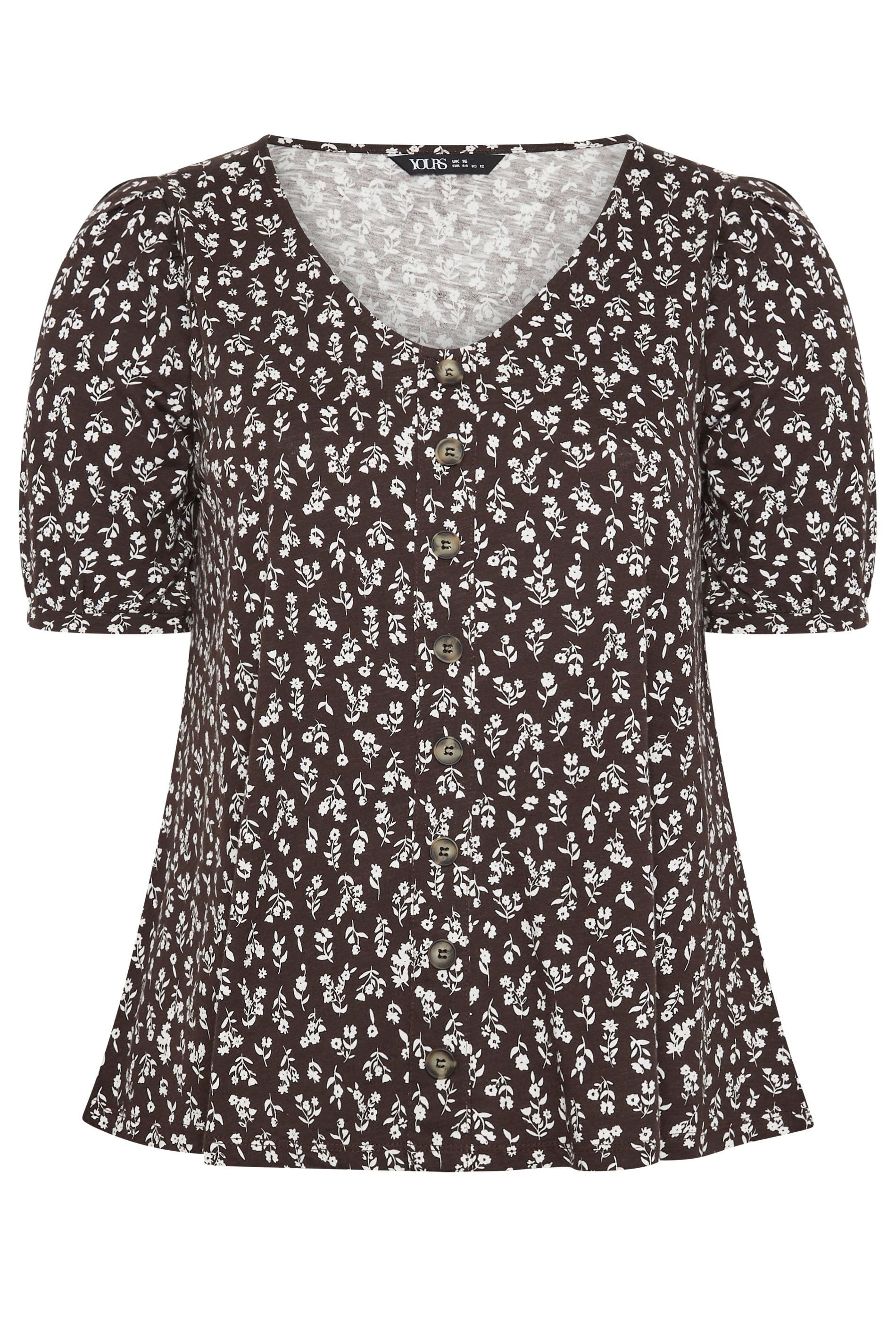 Yours Floral Button Front Top