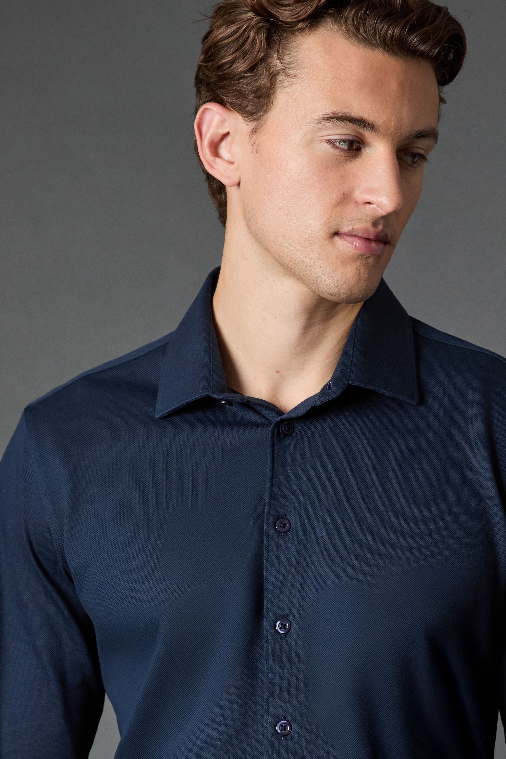 Burton Navy Pique Slim Fit Long Sleeve Shirt