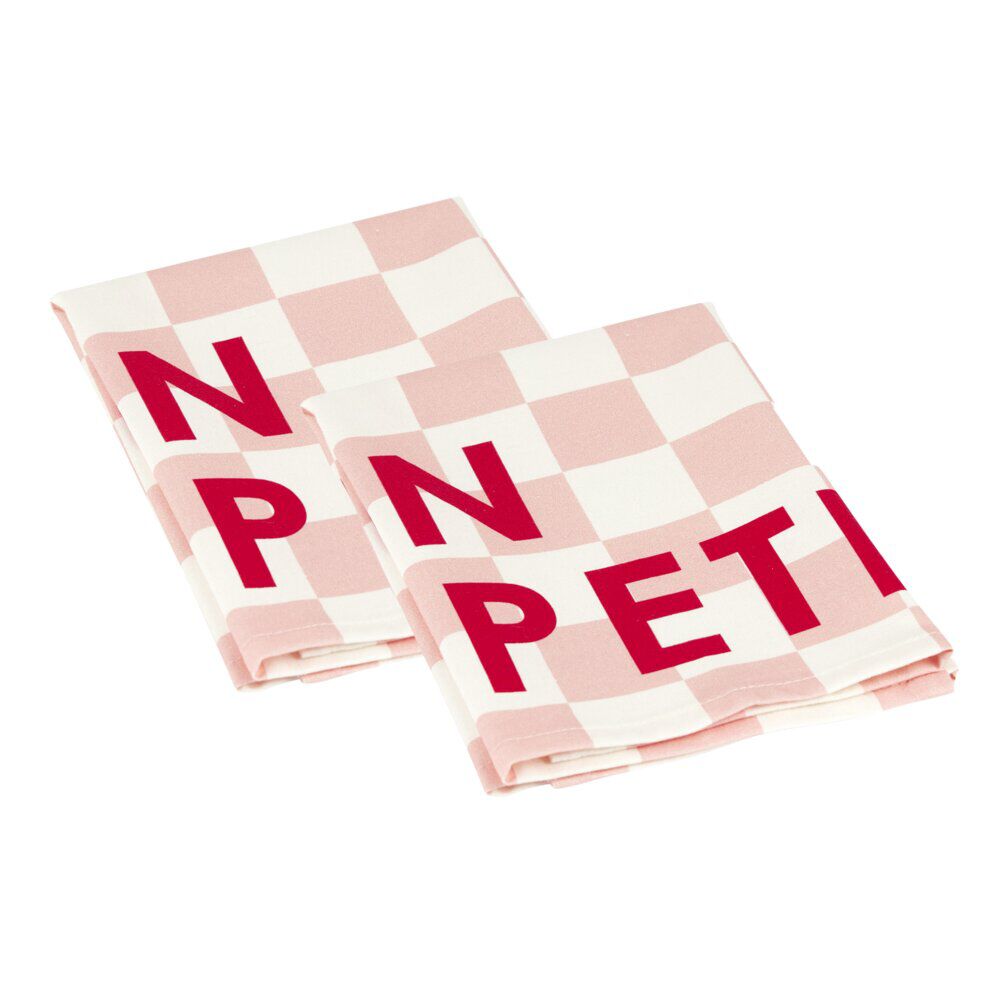 Serviette de table x2 coton vichy rose "bon appétit" 45x45cm