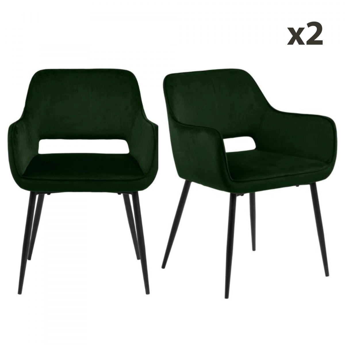 RANJO - Lot de 2 chaises modernes avec accoudoirs en velours vert