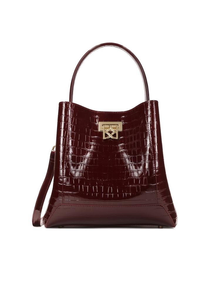 Maroon embossed patent leather handbag