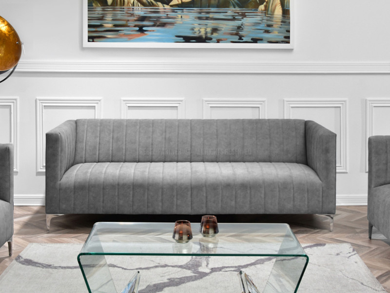 Sofa Roni-3 Szary Tkanina, Podstawa Chrom