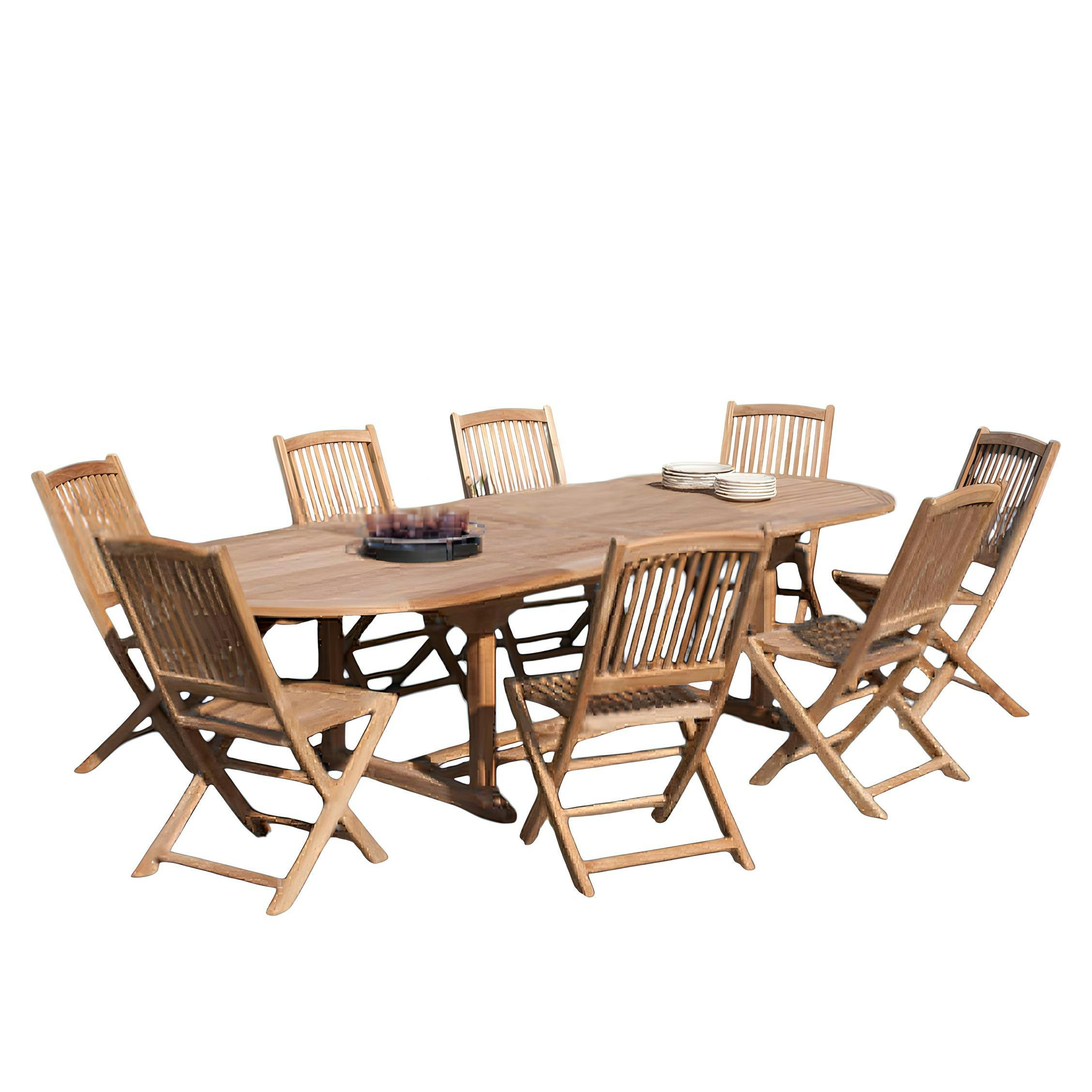 Salon de jardin en Teck table ovale 200/300cm 8 chaises SUMMER
