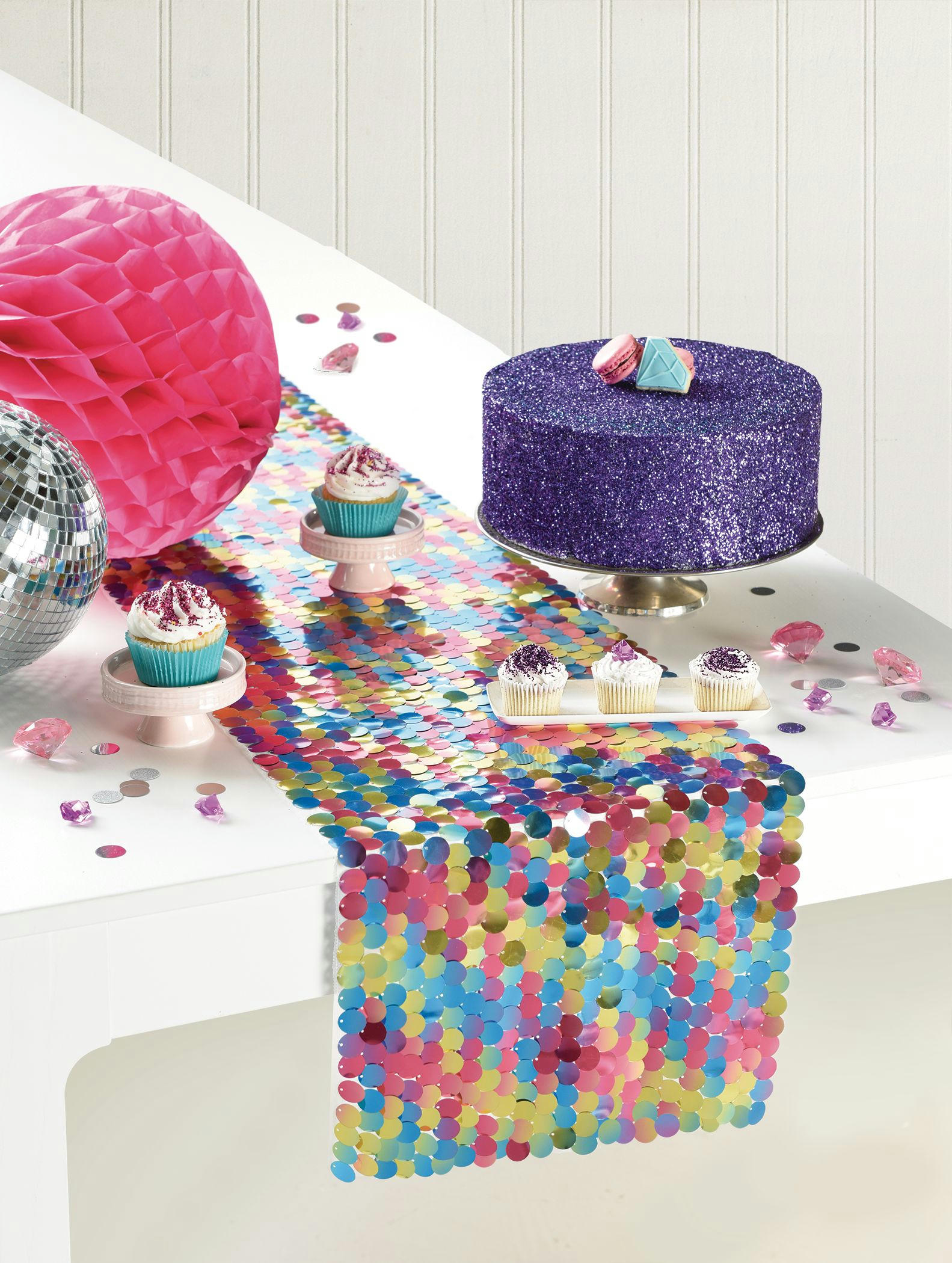 Sparkle Sequin Reusable Table Runner Decoration, Multi-Coloured, 13x6ft, for Birthday Party