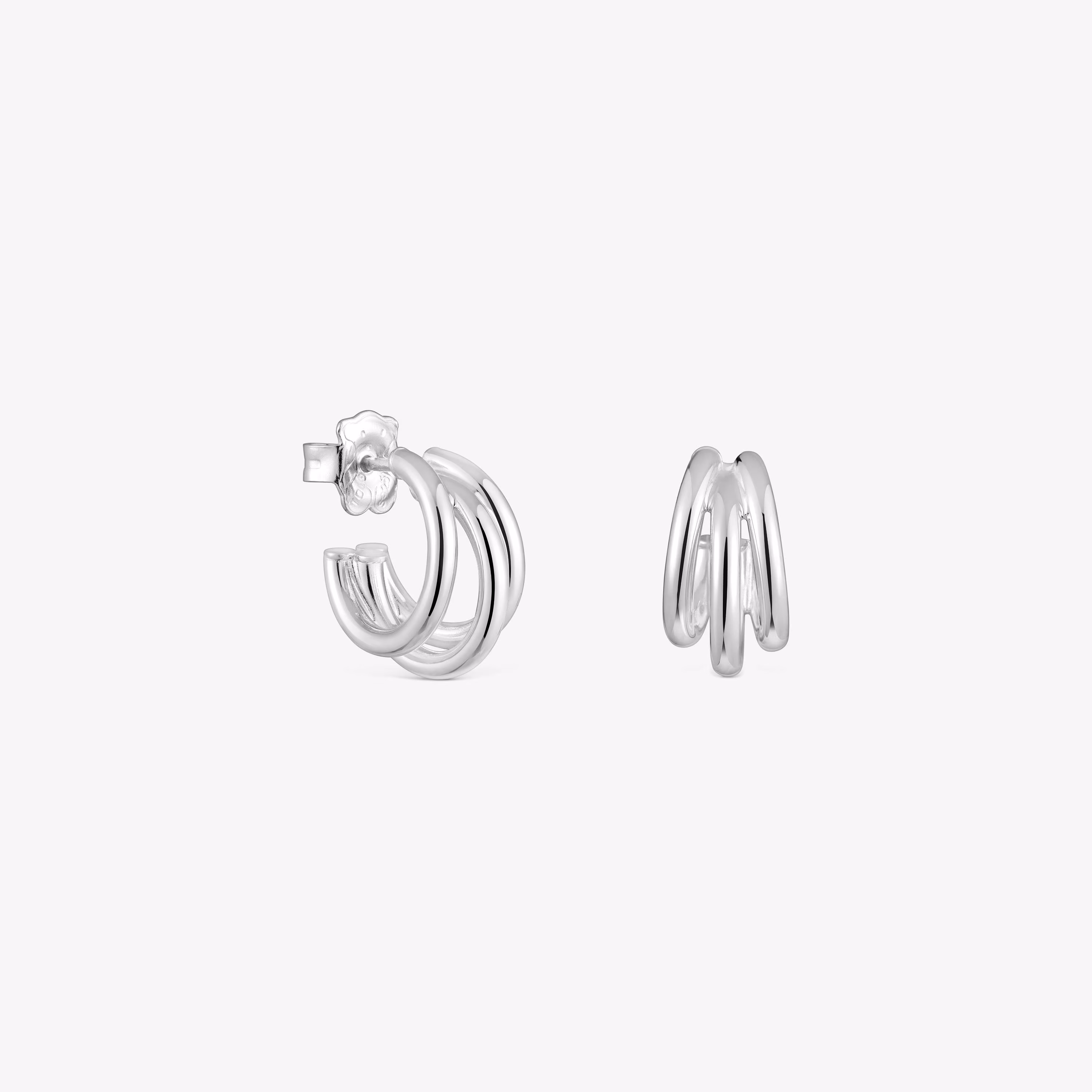 Pendientes triple aro cortos de plata Basics