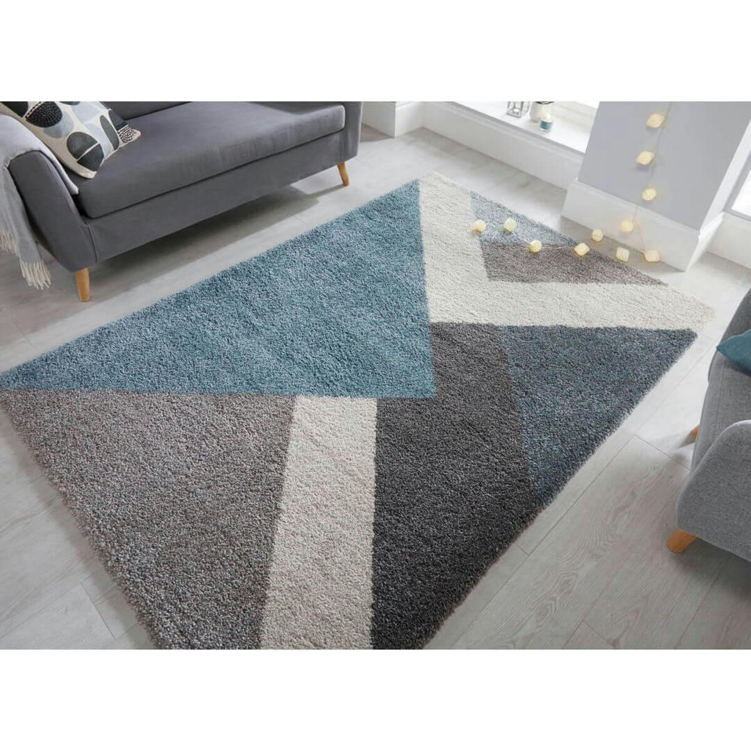 ZULA - Tapis géométrique design en polypropylène bleu 120x170
