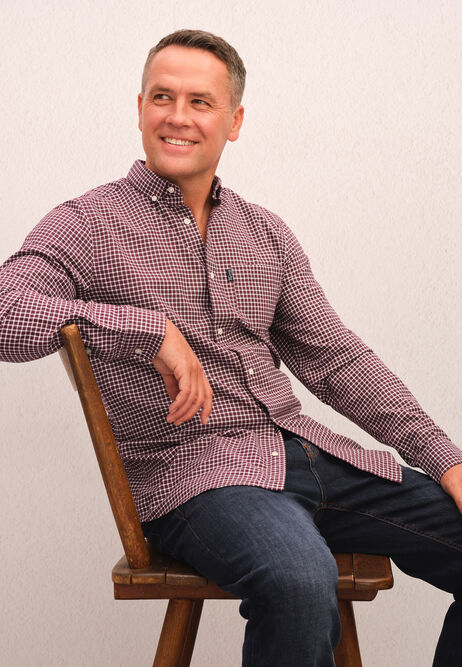 Mens Plum Check Cotton Oxford Shirt