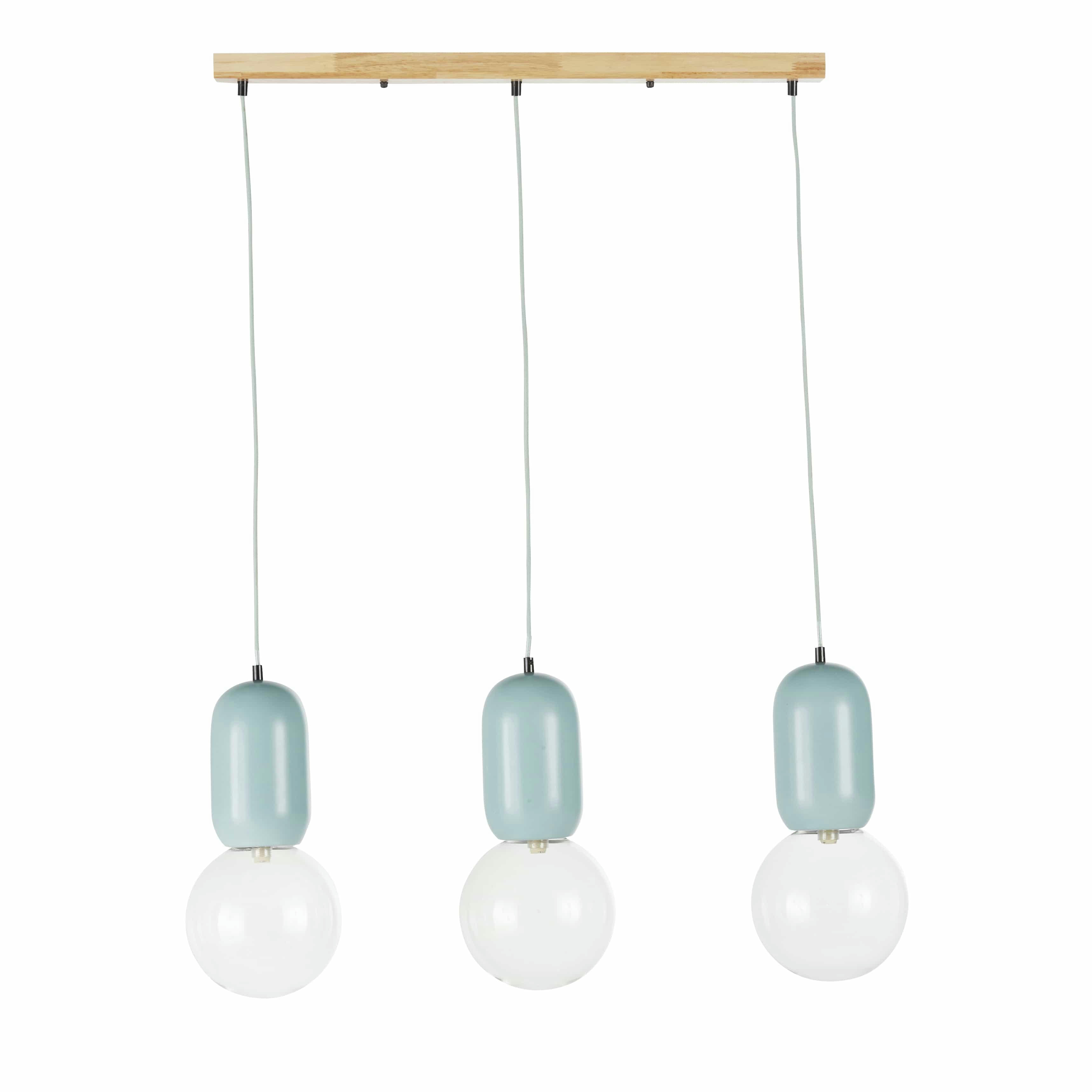 ELNIOS - Suspension rampe 3 abat-jours beige et bleu