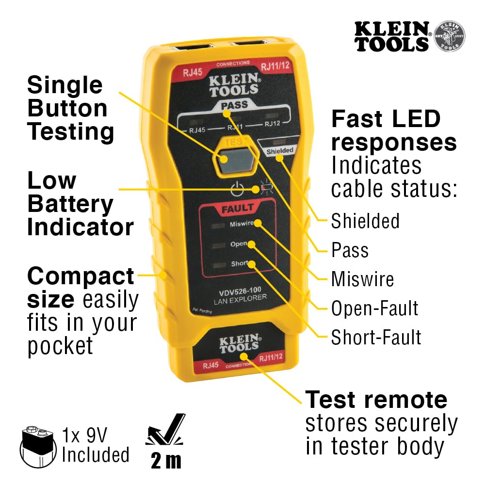 Klein Tools 80085 VDV LAN Cable and Wire Tester Kit for Klein Pass-Thu RJ45 Modular Data Plugs, 6-Piece