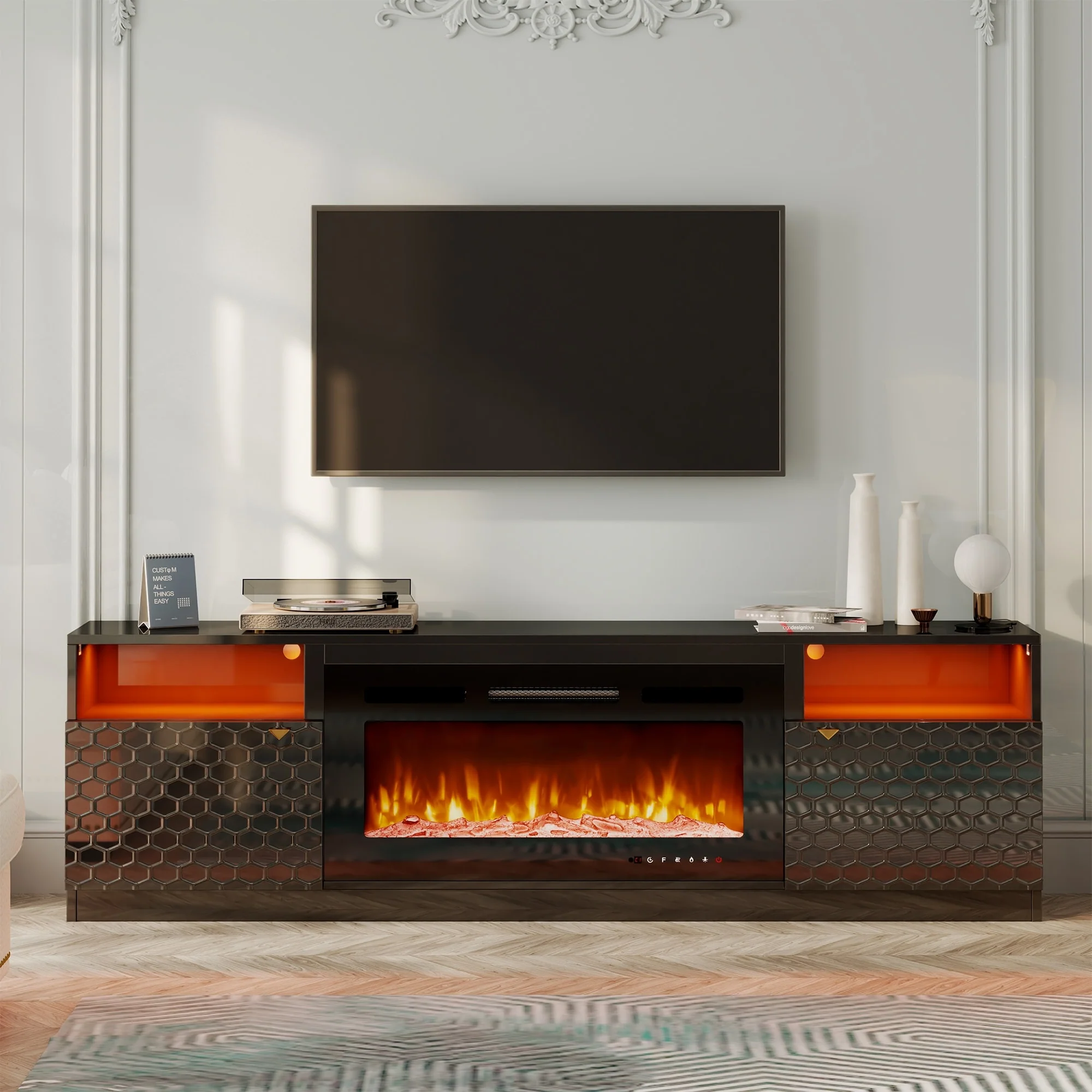 70 MDF Glossy Morden TV Stand for Tvs up to 75 with Fireplace