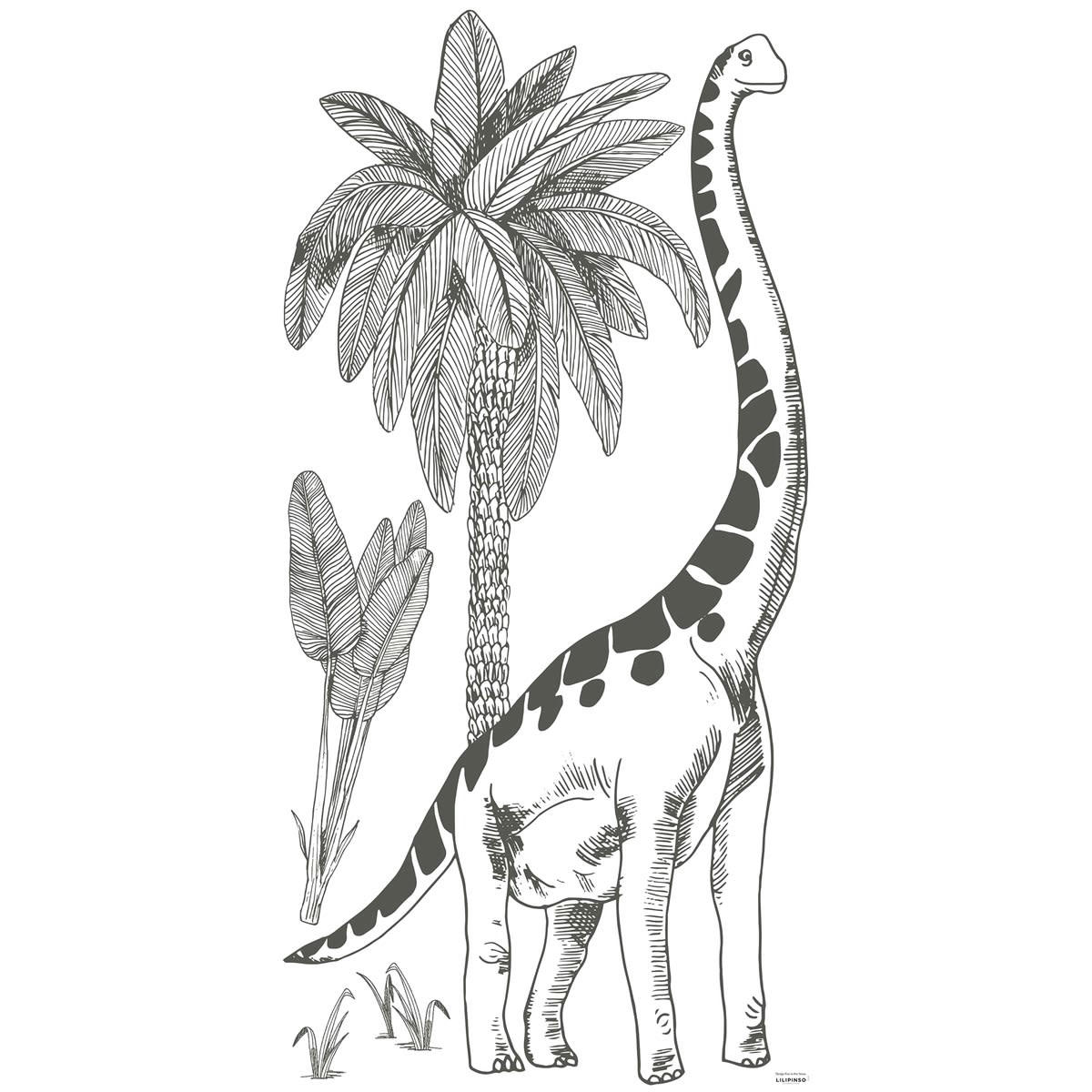 DINOSAURUS - Stickers XL dinosaure et palmier en Vinyle mat Gris anthracite