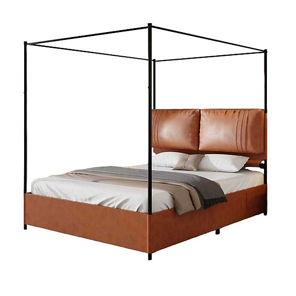 Lit luxe 140x200 cm, cuir souple, cadre métal, lits cuir amovibles