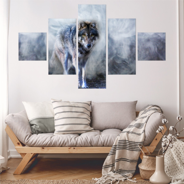 Obraz Pentaptyk WILK we Mgle Zwierzę 3D 150x90cm
