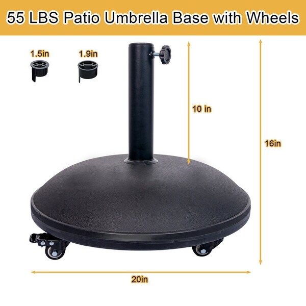 55 lb Patio Heavy Duty Concrete Round Umbrella Base with Wheels