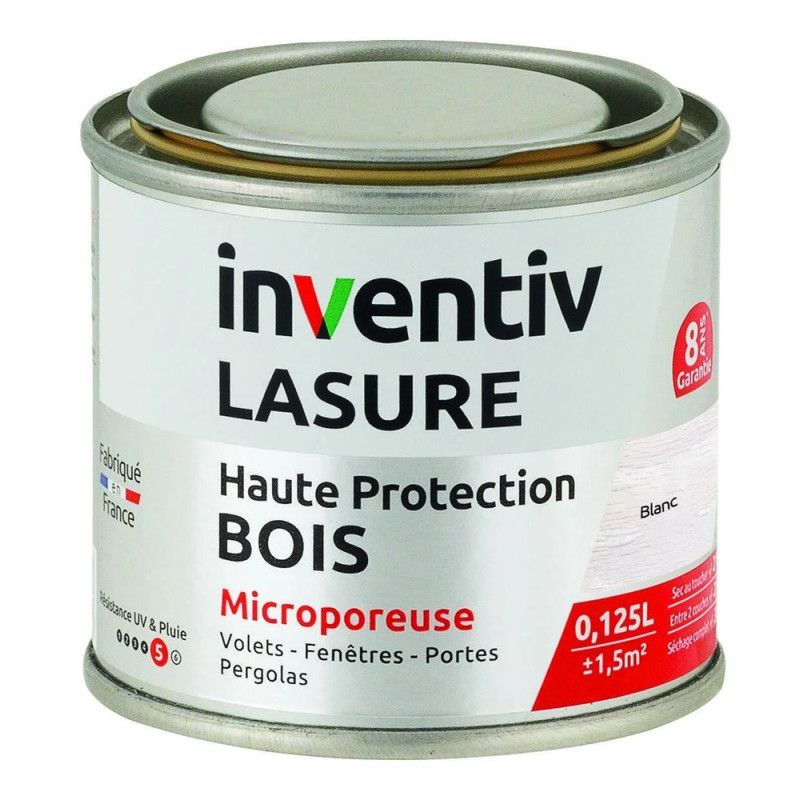 Lasure pour bois Haute Protection blanche 0,125 L INVENTIV