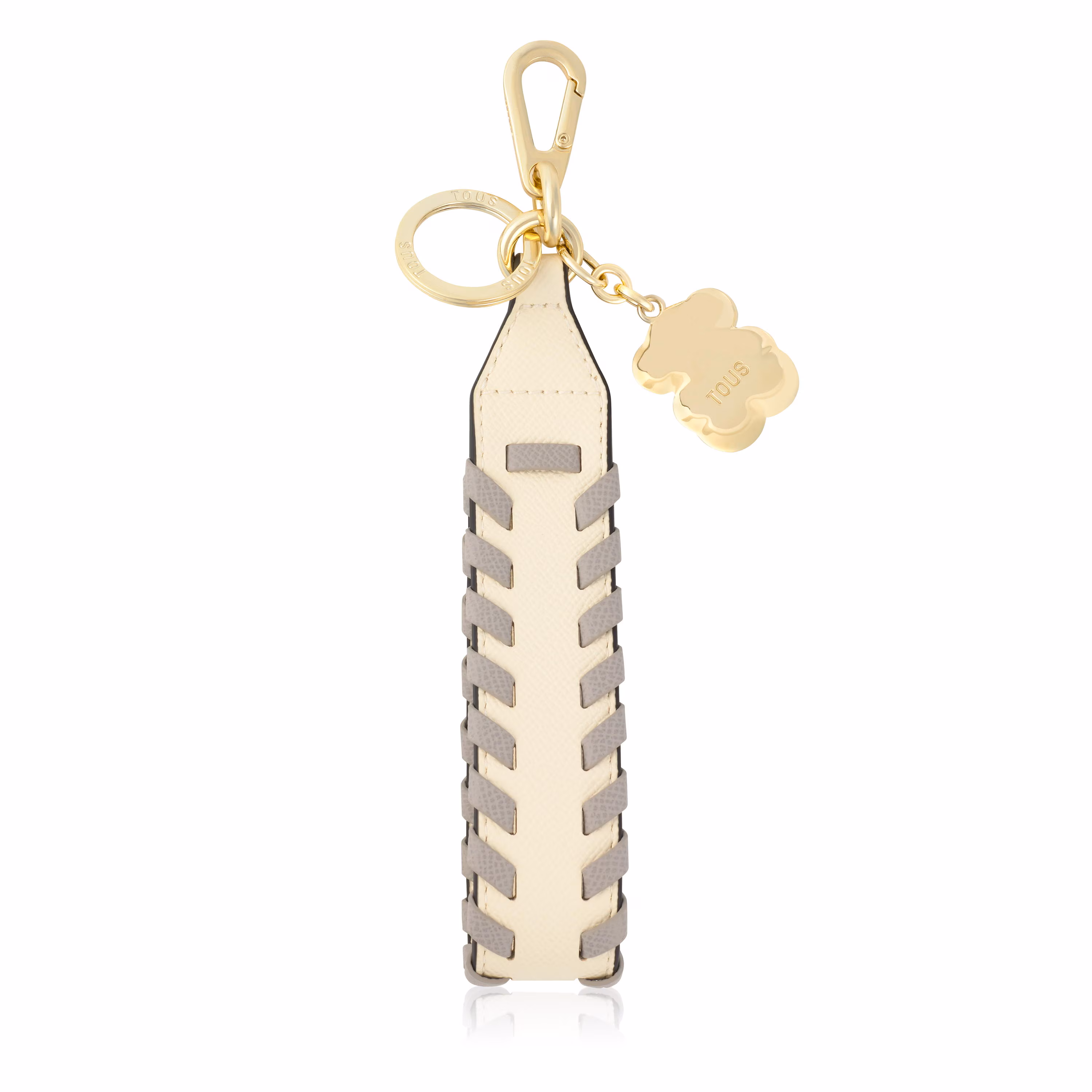 Llavero beige y gris Ribbon Braid