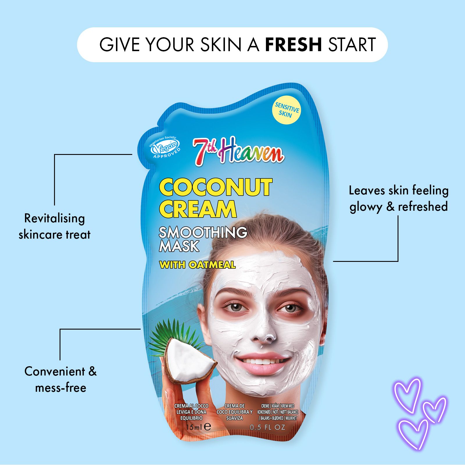 7th Heaven Coconut Cream Face Mask with Oatmeal, Pack of 6