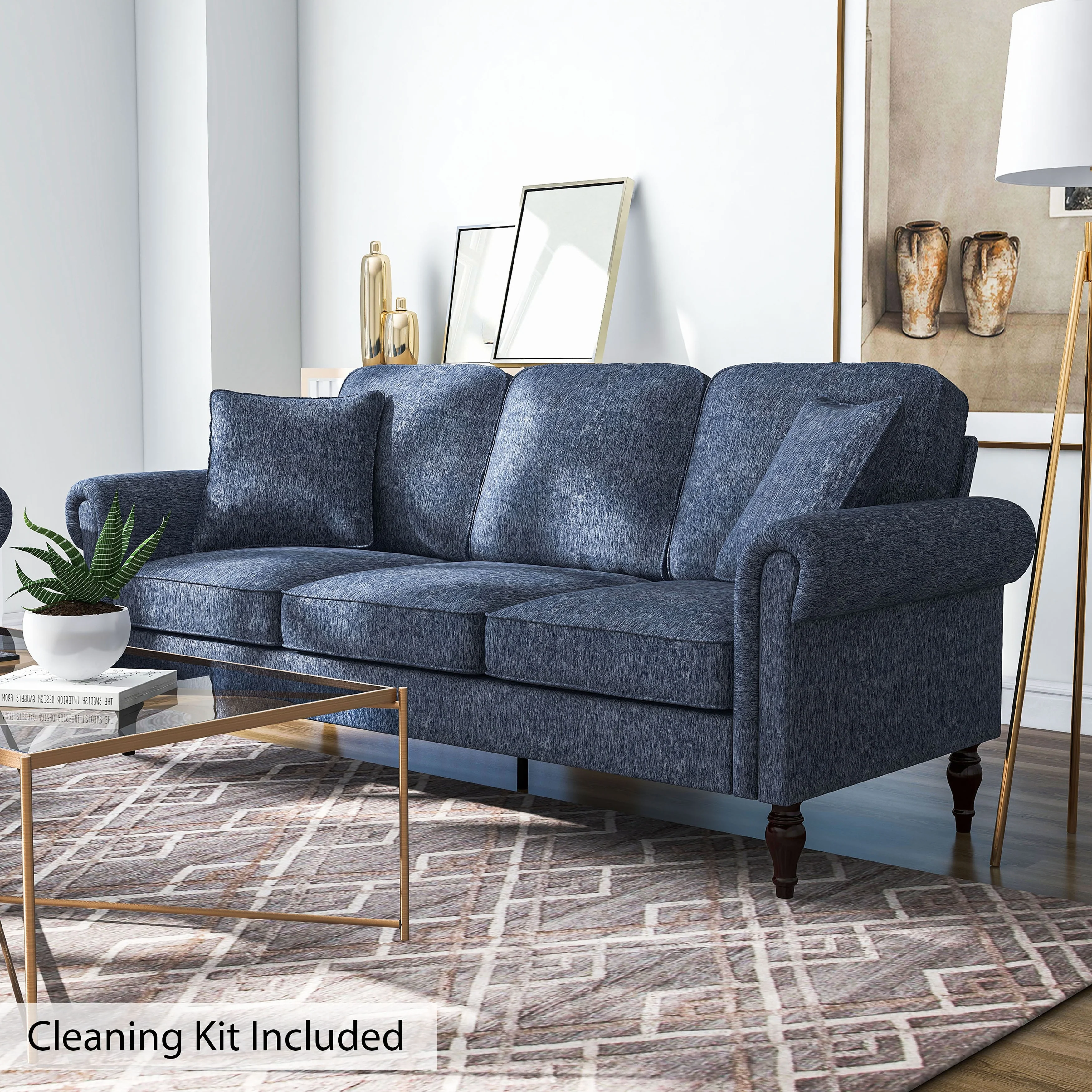 Igny Traditional Chenille Upholstered Rolled Arms Sofa by Furniture of America