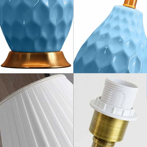 SOGA Textured Ceramic Oval Table Lamp with Gold Metal Base Blue