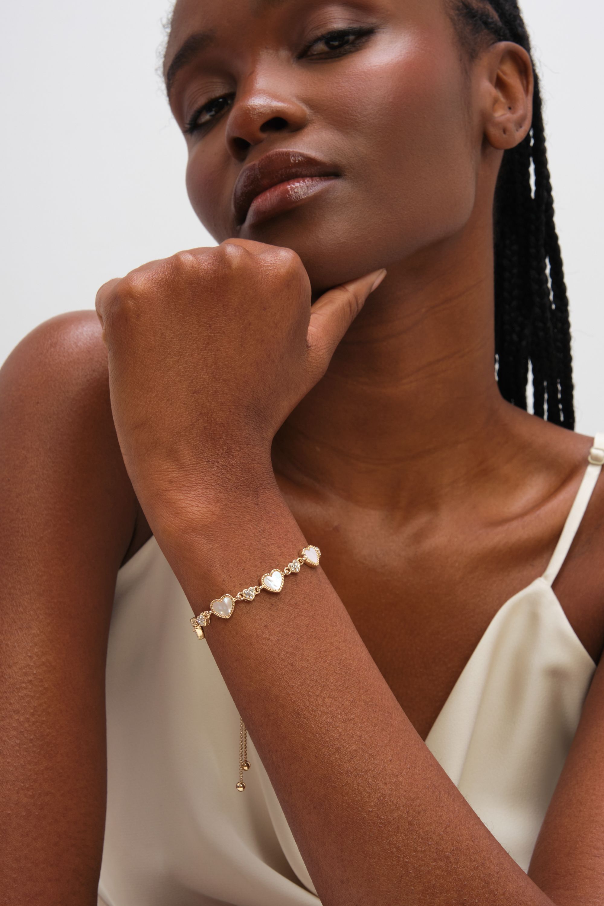 Jon Richard Gold Plated Pave and Mother of Pearl Heart Toggle Bracelet