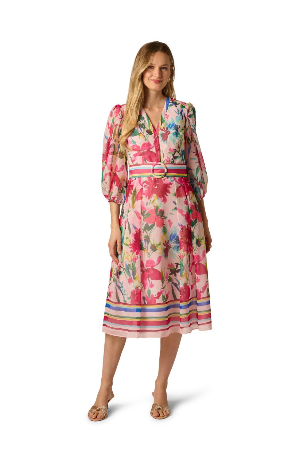 Adrianna Papell Printed Stripe Midi Dress