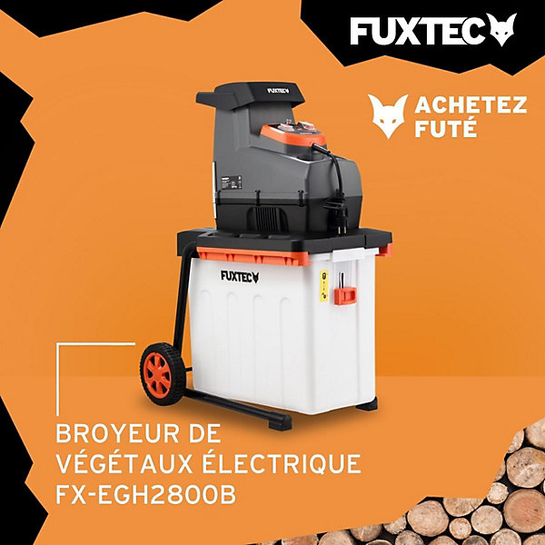 Broyeur de végétaux électrique FUXTEC FX-EGH2800B 2800 W, bac 60 L, coupe branches diametre 44mm, IPX4