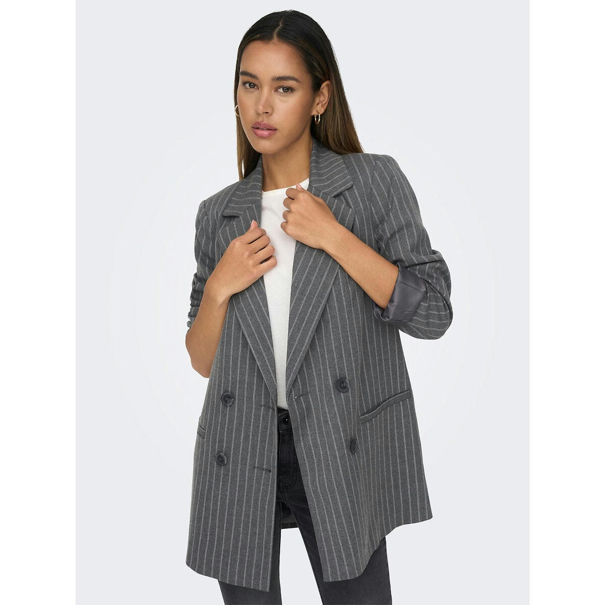 Blazer long à fines rayures