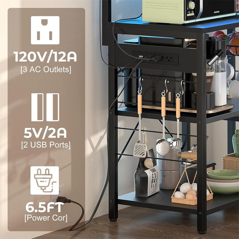 Coffee Bar Station Island Table with 10 Hooks - 15D x 32W x 51.2H