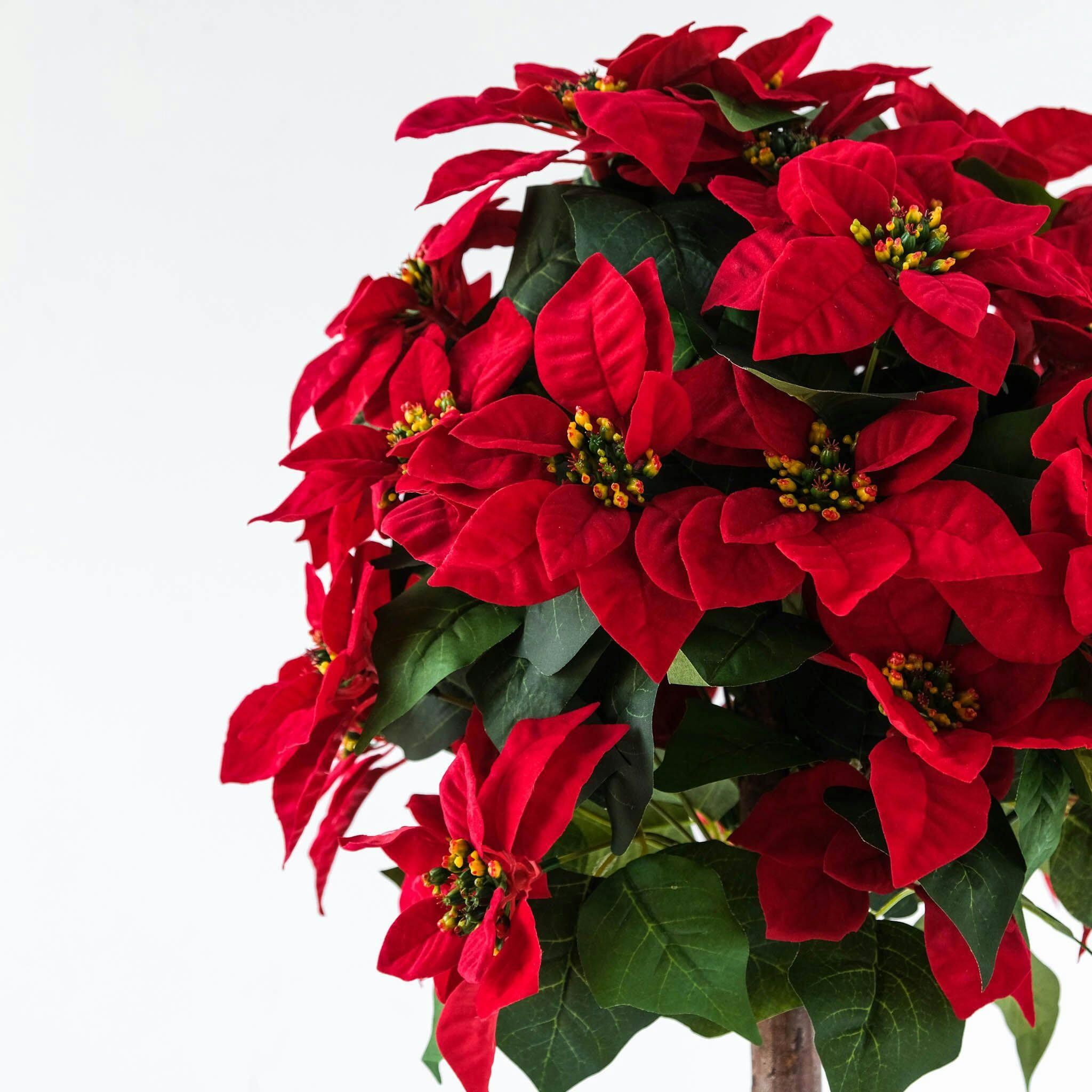 Artificial Poinsettia Topiary Tree with Silk Leaves, Red, 120-cm