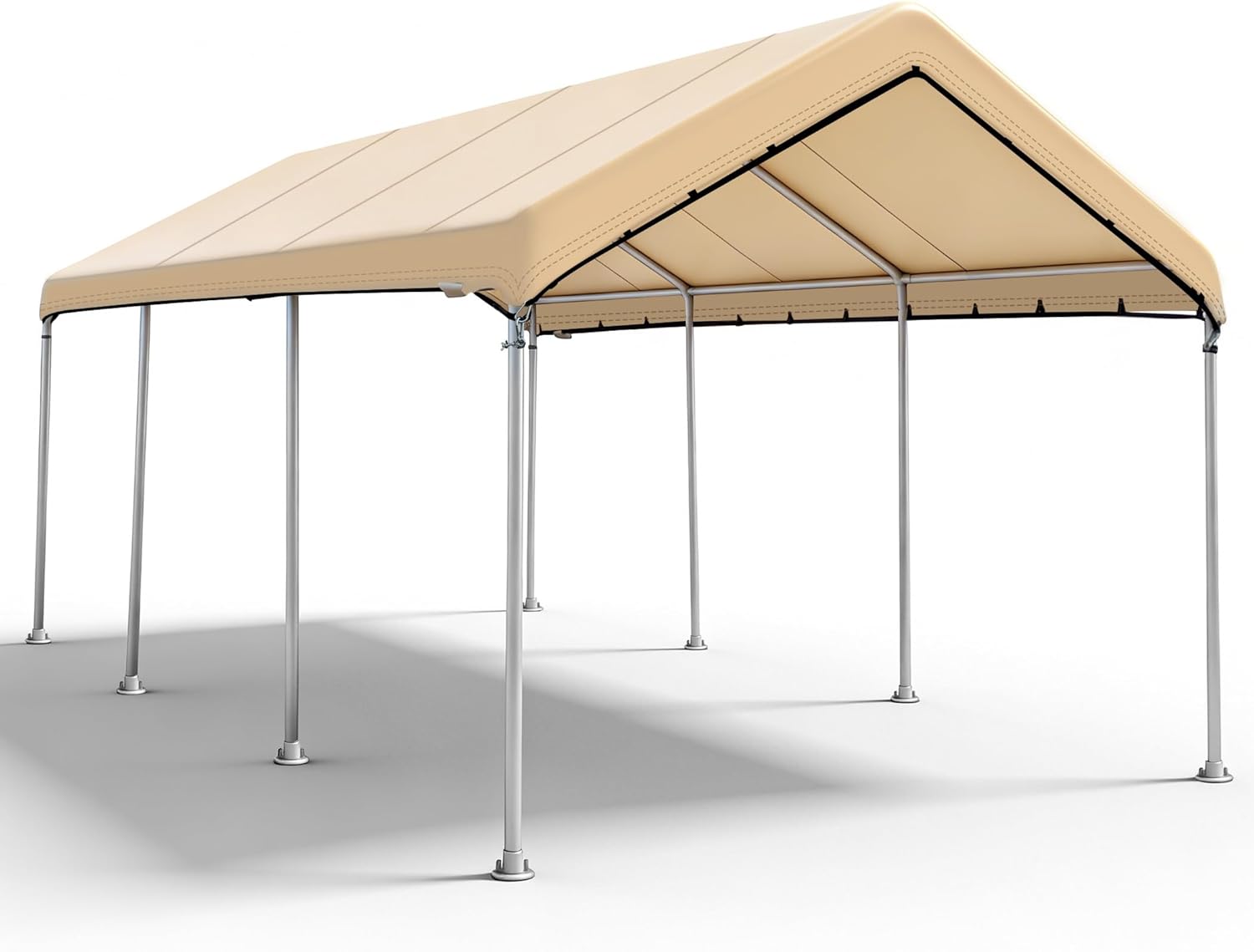 SIHAIAN 10 x 20 Ft Carport Replacement Canopy Cover(No Frame), Easy to Set up Carport Canopy, 500D Heavy-Duty Garage Top Tent Shelter Tarp Waterproof and UV Protected (Only Canopy Cover) Beige