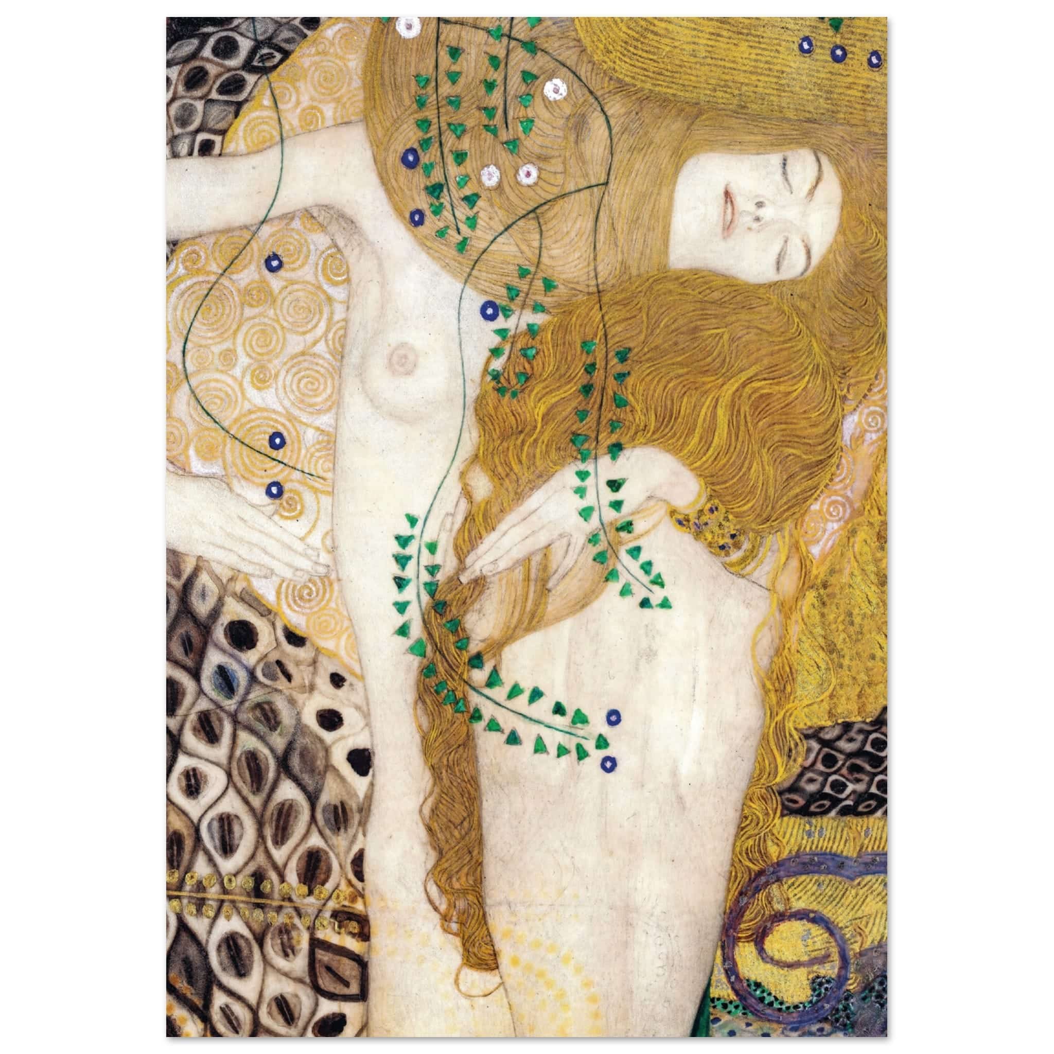 Artfulprints Poster Gustav Klimt - Water snakes  - A4 21x29.7 cm - Geel