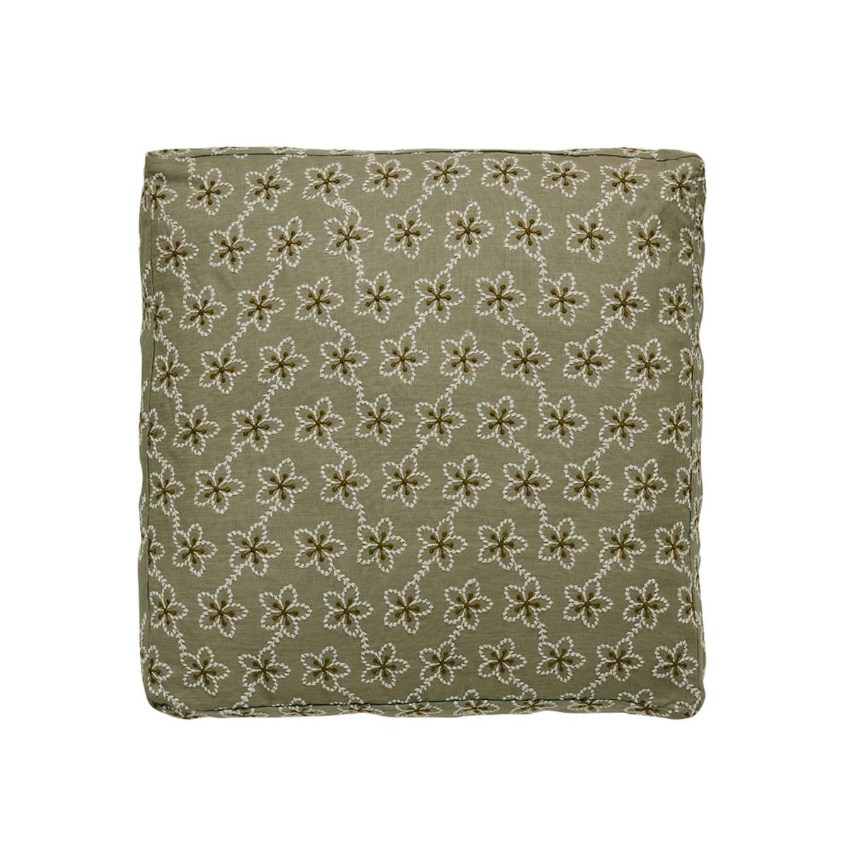 FLEURS - Housse de coussin en lin vert 45x45