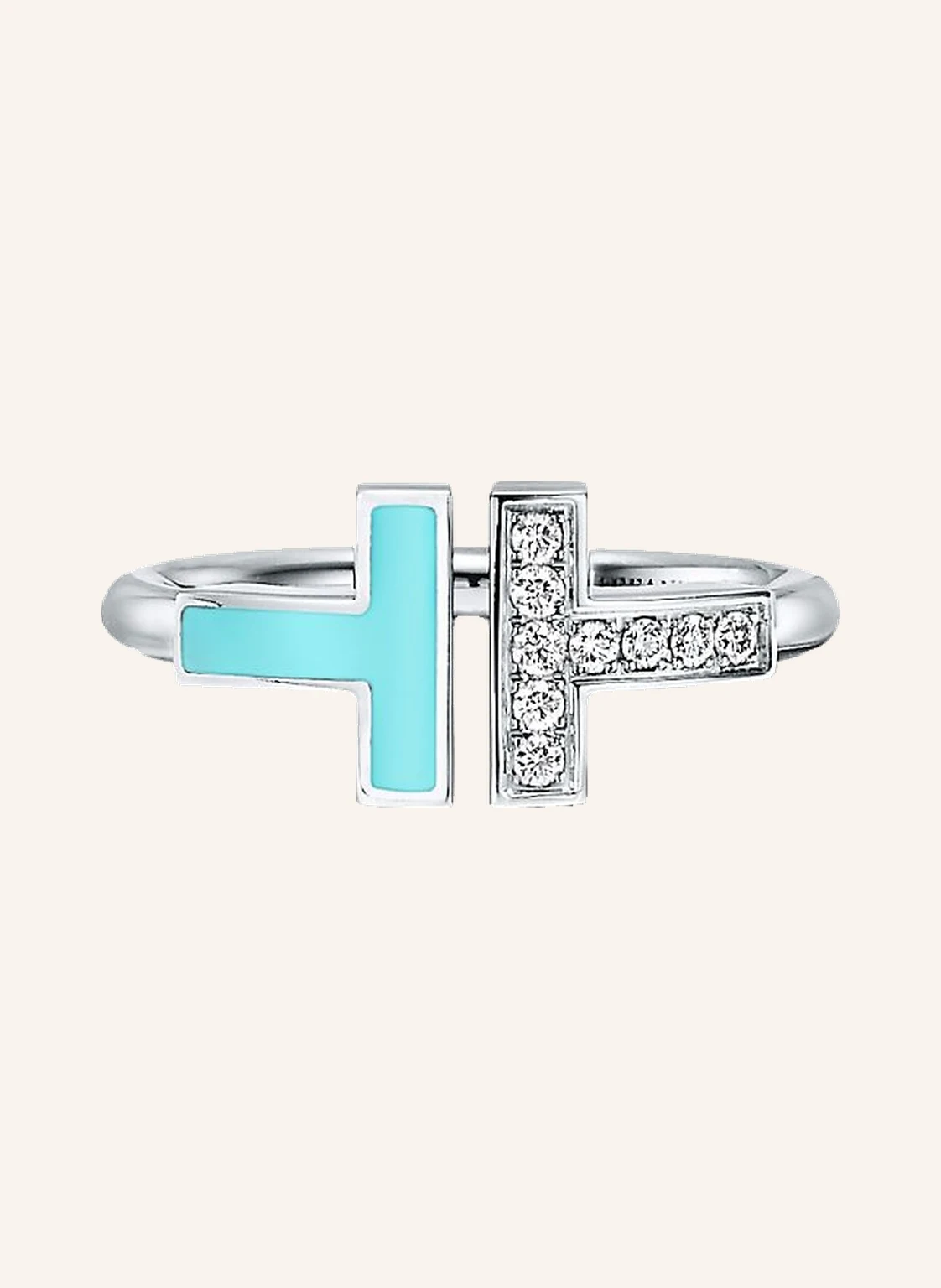 TIFFANY & Co. Ring TIFFANY T WIRE aus 18 Karat Weißgold mit Diamanten und Türkis