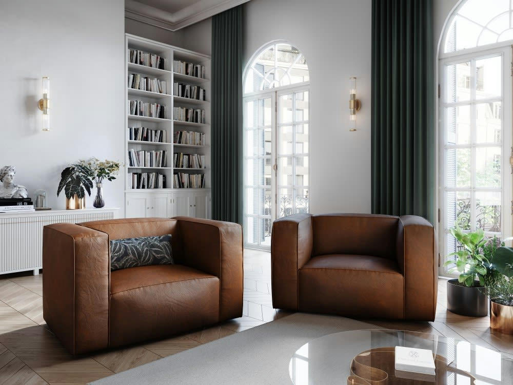 MUSE - Fauteuil 1 place XL en cuir cognac