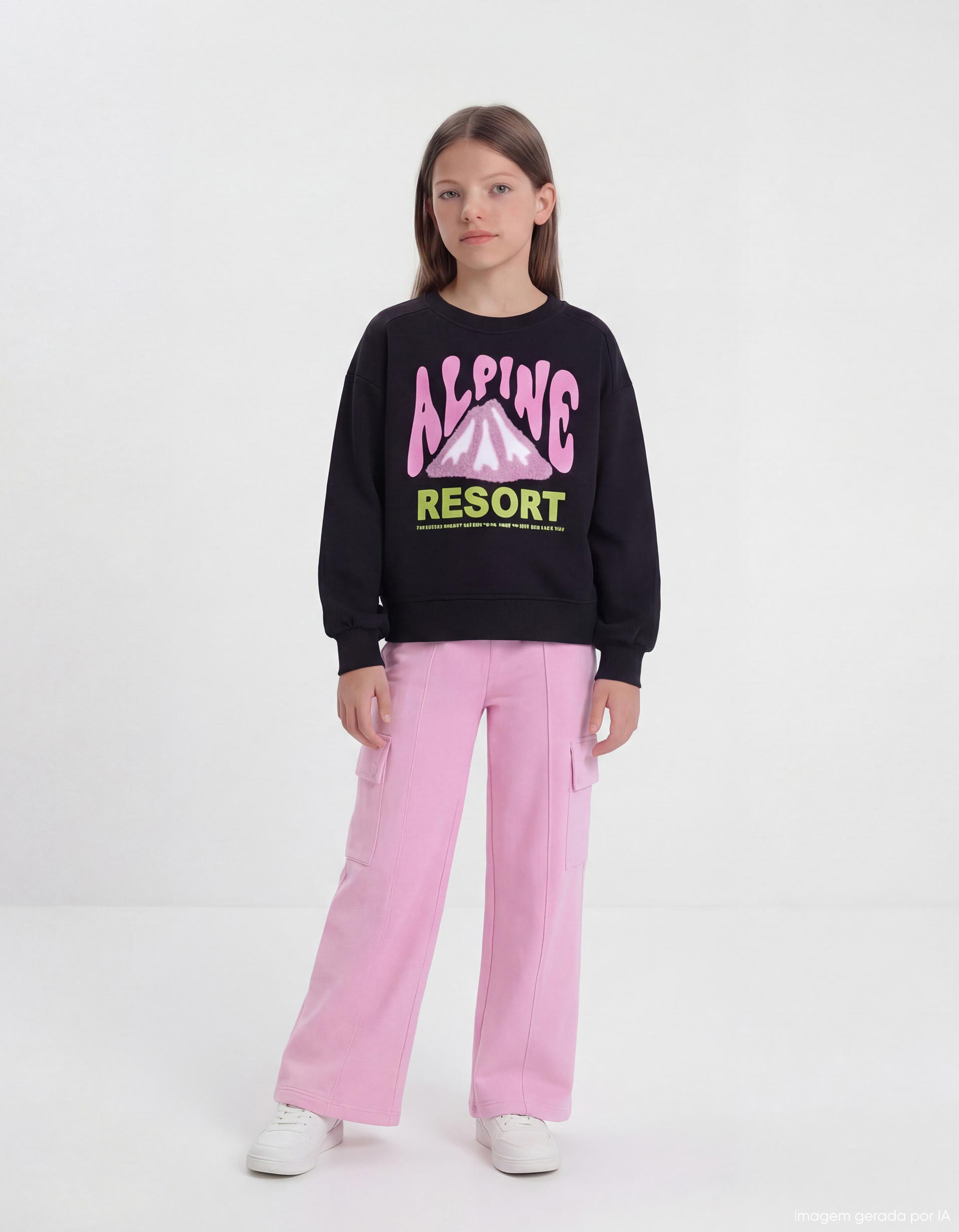 Calças Cargo, Menina, Rosa Claro