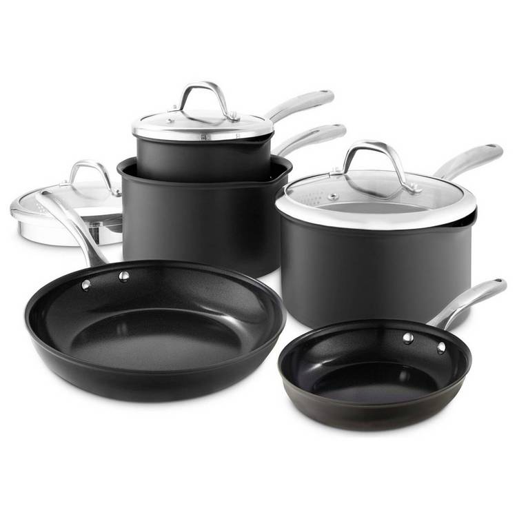 good FOOD Hard Anodised Forged Aluminium 5 piece Pan Set