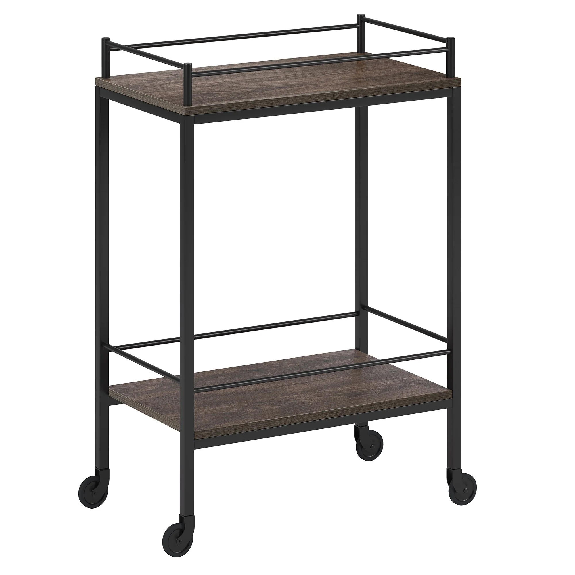 Rolling Beverage Cart with Wheels Steel and Wood Bar Cart for Home Use - 23” x 14” x 35”