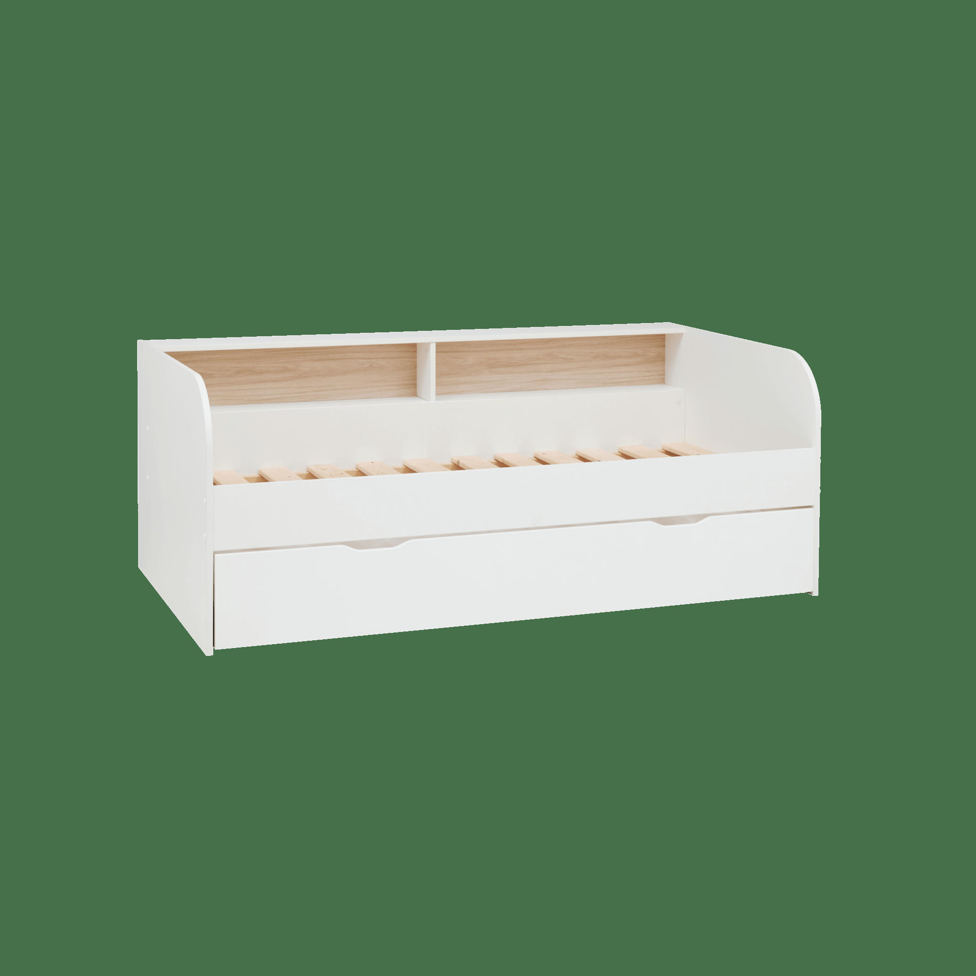 LOUIS - Lit gigogne effet bois blanc 90 x 190 cm