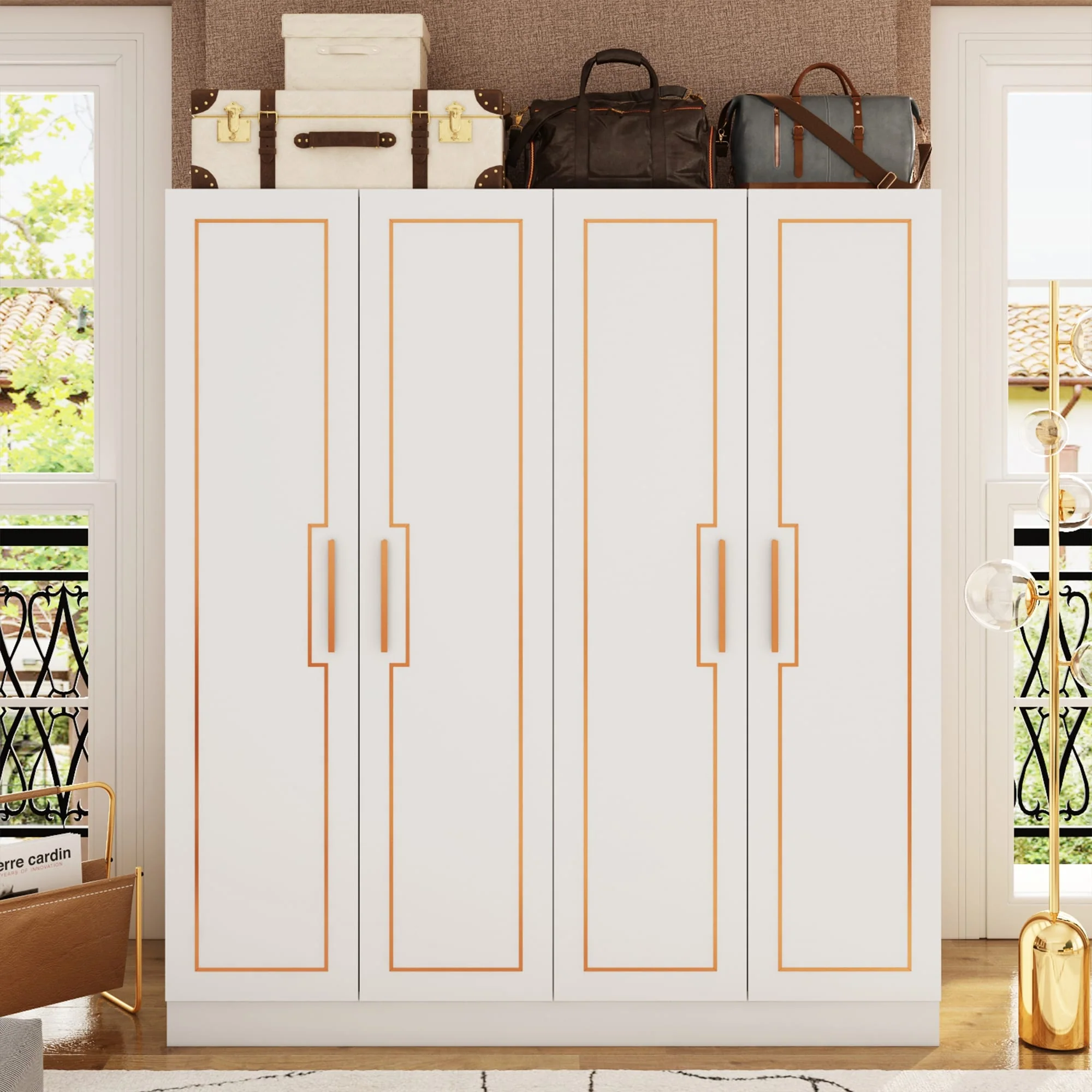 4-Door Wardrobe with Golden Handles and Ample Storage - 63W x 70.1H